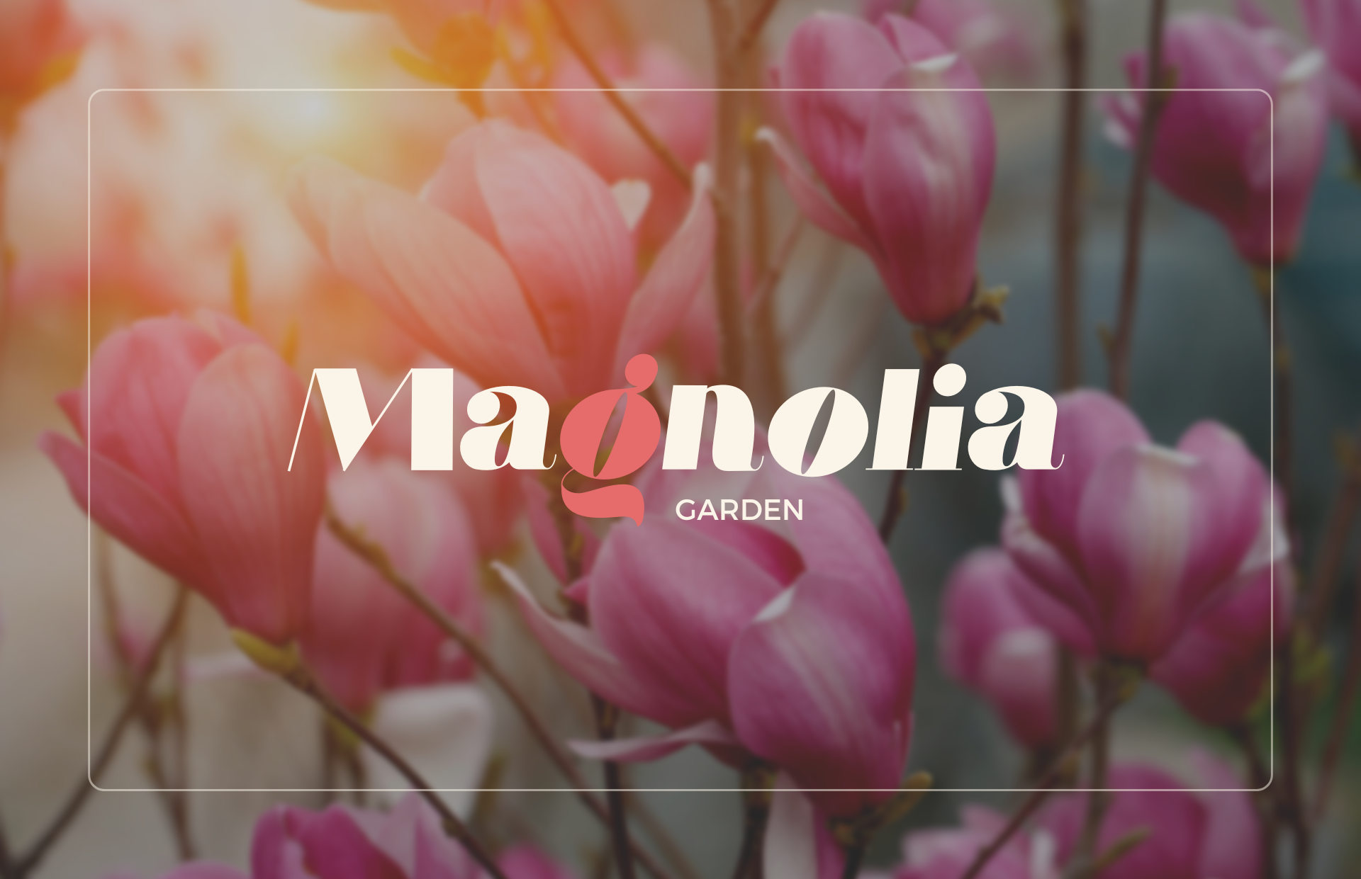 Logo de Magnolia Garden sobre fondo de marketing digital